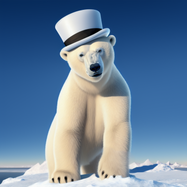 A polar bear wearing a white top hat