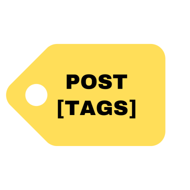 An illustration of a clothing tag with the words 'post tags' written on it