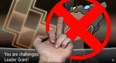 Gym Leader Grant from Pokemon X (Eternal X to be specific) being showed the middle finger and his face is crossed out