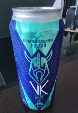 Can of "VK" energy drink, supposedly fruit flavoured.