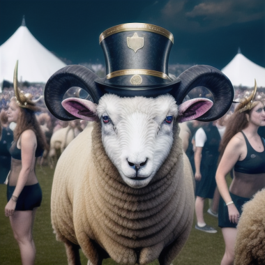 A sheep wearing a shako