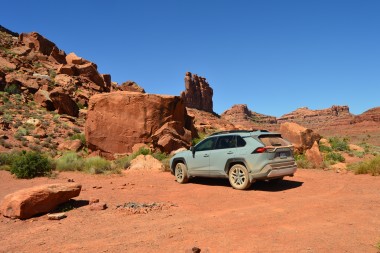 RAV4 Adventure in front of red rock formations in the Valley of the Gods