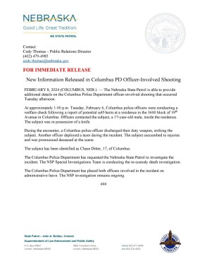 Press release from Columbus, Nebraska Police Department regarding office killing of 17-year-old during a welfare check