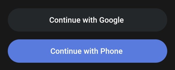 Screenshot from that dumb airchat app with two options for log in. Continue with Google and continue with phone.