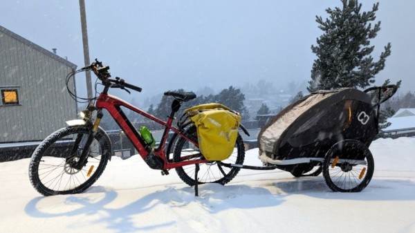 My bike on a lot of snow. 