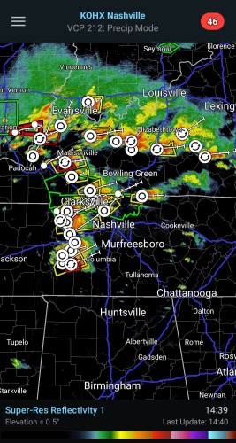 Radar image showing significant weather in TN