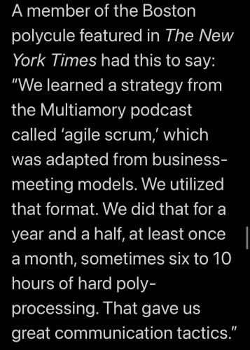 A screenshot of an article about polyamory where someone says their polycule adopted agile management principles 