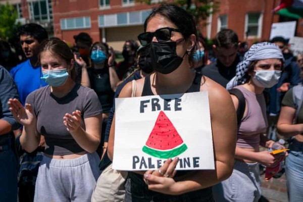 Students rally in support of Palestinians at George Washington University in Washington DC on Friday. Photograph: Shawn Thew/EPA