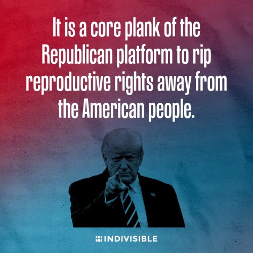 (Above an image of Donald Trump pointing) It is a core plank of the Republican platform to rip reproductive rights away from the American people.