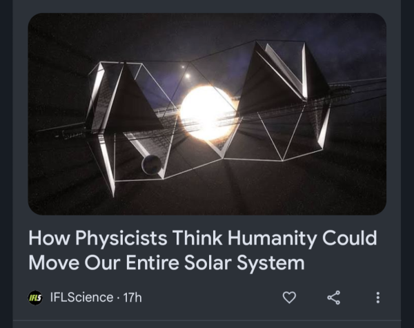A screenshot of a news item "How physicists think humanity could move our entire solar system"