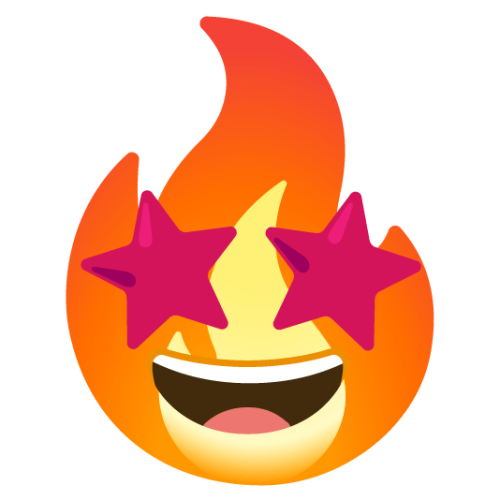A emoji created using Mingle. It's a combination of the fire and the star-struck emoji.