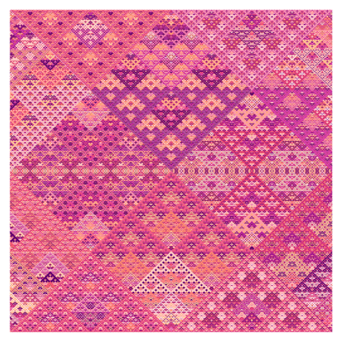An intricate fractal pink mathematical pattern, based on tiles and sierpinski triangles.