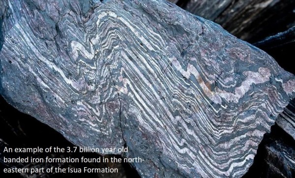 photo - rock sample - An example of the 3.7 billion year old banded iron formation found in the north-eastern part of the Isua Formation