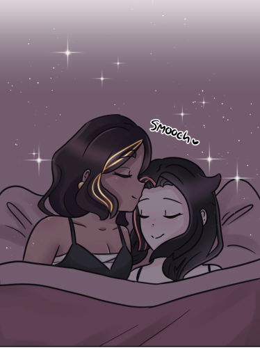 A webcomic panel.
Saebyuk giving Sori a goodnight kiss on her forehead.