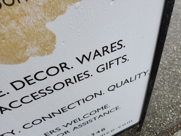 Signs saying  decor and wares
