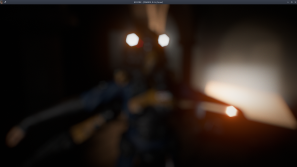 Screenshot of my game engine showing a blurry image with a noticeable hexagon bokeh shape.