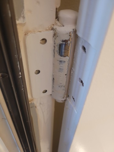 Hinge which has no screws, and is painted shut