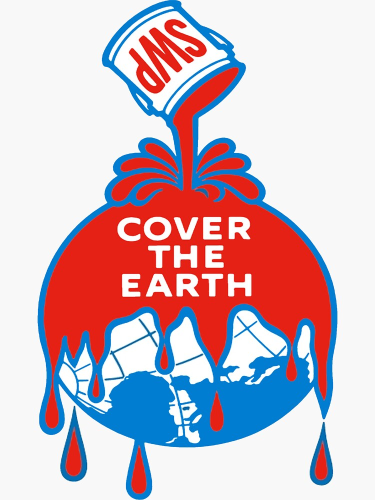 Sherwin williams’ weird “cover the earth” logo depicting a massive bucket of red paint covering the earth