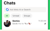 up close crop from original post, showing 'chats' on phone with a 'ask meta AI or search' bar