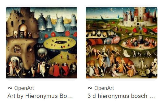 Google screengrab: AI imitations of Hieronymus Bosch paintings