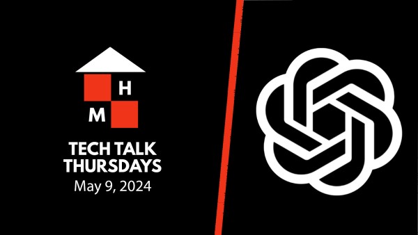 A split thumbnail featuring the Tech Talk Thursdays logo and date (May 9, 2024) on the left and the OpenAI logo on the right.