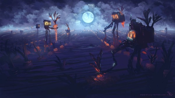 Speedpainting 03112021. Bunnies harvest carrots during a full moon night. It's rather easy work because the magic carrots are picked up with the help of mechas. https://www.deviantart.com/sylviaritter/art/Speedpainting-03112021-896842738