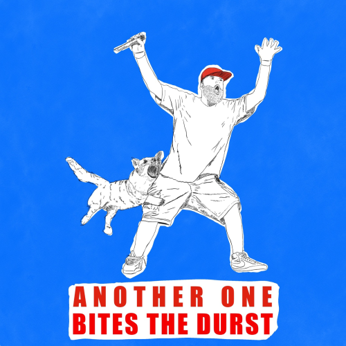 Dessin de Fred Durst, chanteur de Limp Bizkit, se faisant attaquer par un corgi avec comme légende "Another One Bites The Durst".