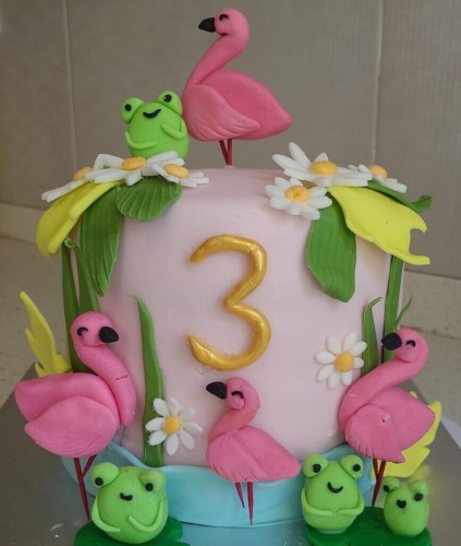 Daughter had 3 requests for her cake: pink, frogs and 'mingos