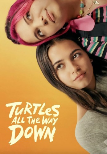 Isabela Merced and Cree in an off kilter close up of them leaning together side by side. Below them it says Turtles All the Way Down