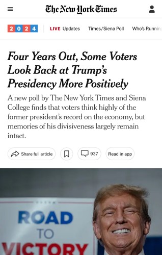 Headline Four Years Out, Some Voters Look Back at Trump’s Presidency More Positively

And kek to all the right wingers mad at the “liberal” media. Which is just about as liberal as its corporate masters allow it to be