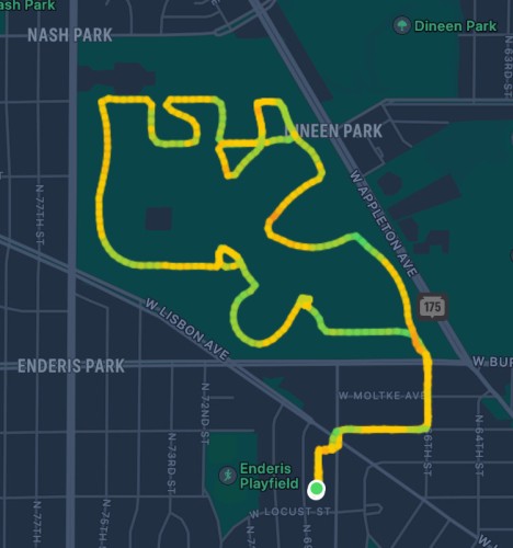 A map of a bike ride in a cemetery.