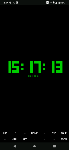 Screenshot of my phone screen, showing a large green digital clock at the center of the screen 