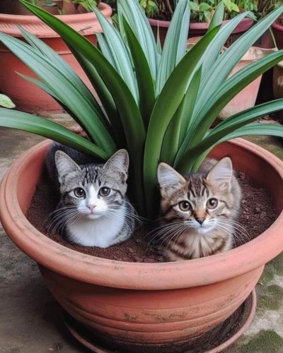 ALT

Dos gatitos dentro de una maceta. 