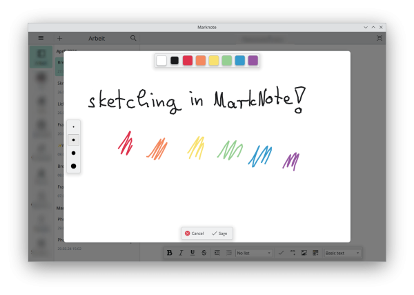 Marknote window with sketch editor open