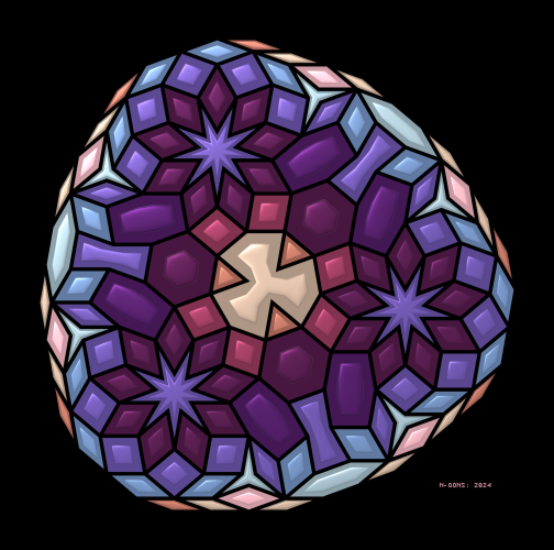 Abstract mathematical art. Tiling of equilateral polygons in shiny purple-pink-blue colours.