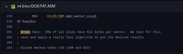 ; Gross hack:  99% of all disks have 512 bytes per sector.  We test for this
; case and apply a really fast algorithm to get the desired results
;
; Divide method takes 158 (XOR and DIV)