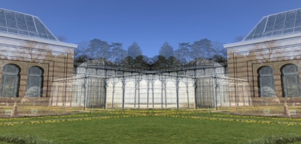 Mirrored at the vertical. The superimposition makes the greenhouse appear even brighter than it is in reality.