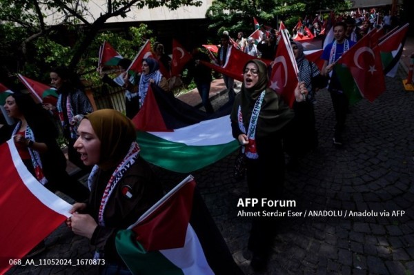 Students carrying Palestinian flags