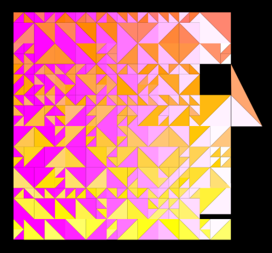 Une tête bien carré formée aléatoirement avec des triangles de côté 1,2 ou 3.