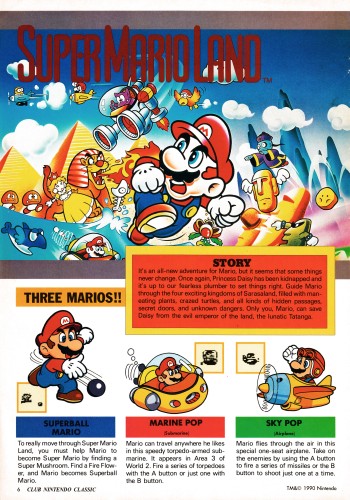Feature on Super Mario Land on Game Boy from Club Nintendo Classics - 1990 (UK)