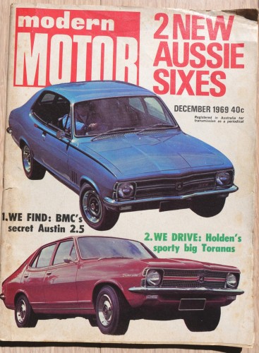 Australian automotive magazine Modern Motor from December 1969. Cover is featuring Holden Toranas.