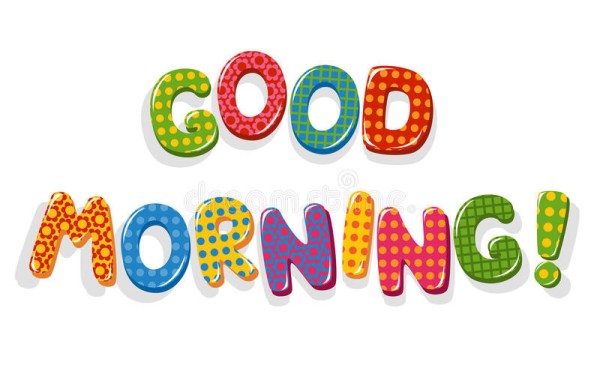 An image with a white background and the words good morning. Each letter is a different color with a different pattern inside.