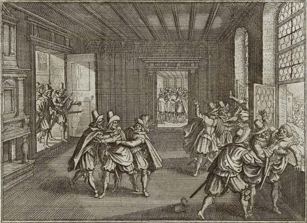 Matthäus Merian's impression of the 1618 Defenestration of Prague.