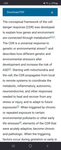 The conceptual framework of the cell danger response (CDR) was developed to explain how genes and environment are connected through metabolism20,21. The CDR is a universal response to genetic or environmental stress21 and describes how different genetic and environmental stressors alter development and increase the risk of ASD22. Starting with mitochondria and the cell, the CDR propagates from local to remote systems to coordinate the metabolic, inflammatory, autonomic, neuroendocrine, and other responses needed to heal and recover from any stress or injury, and to adapt to future exposures23. When triggered by chronic or repeated exposure to certain environmental pollutants or other early life stresses24, elements of the CDR that were acutely adaptive, become chronic and pathologic. When the triggering factors occur during gestation or early in childhood, ASD and several other neurodevelopmental disorders can result
