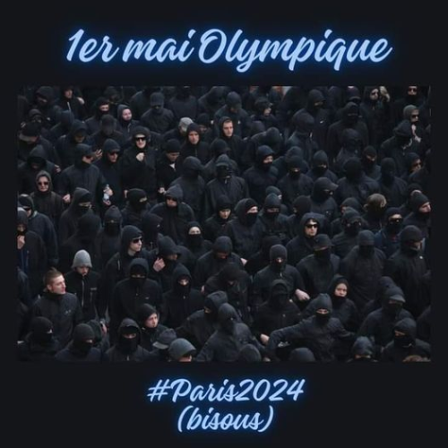 Photo d'une immense foule formant un immense black-block caption= 1er mai olympique