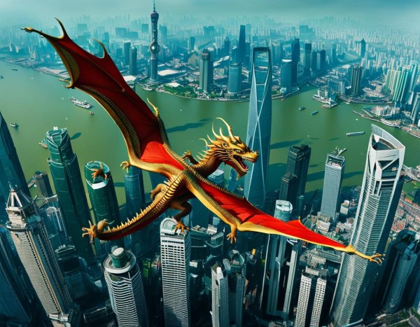 A dragon is flying over Shanghai