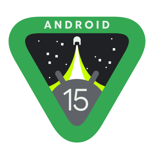 Logo d’Android 15, un triangle inversé dans s’e style des logos de missions spatiales. Mais pas très beau. 