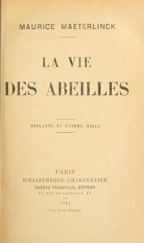 Cover of Publication of Maurice Maeterlinck's The Life of the Bee in Belgium.