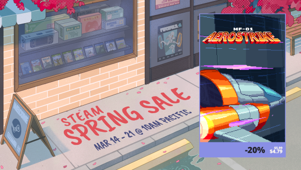 The MF-01 Aerostrike promotional image for the Steam Spring Sale 2024.

Aerostrike will be 20% off from March 14th until March 21st.