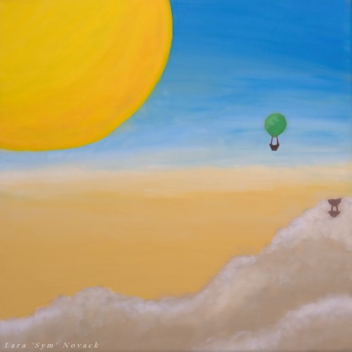 Come fly up high in my green globe balloon as we sail past the giant ball of a sun playing in the ocean of sky and sand-washed clouds that roll over the golden desert.